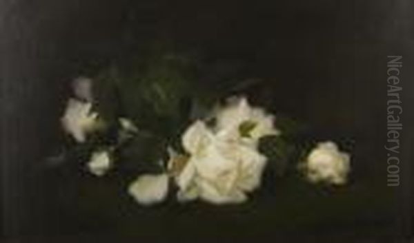 A Still Life Of White Roses Oil Painting by James Stuart Park