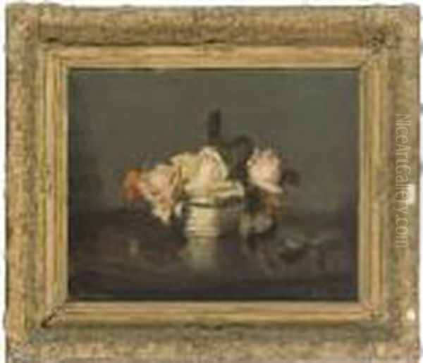 Roses In A Blue And White Bowl Oil Painting by James Stuart Park