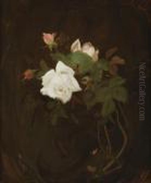 Cream And Pink Roses Oil Painting by James Stuart Park