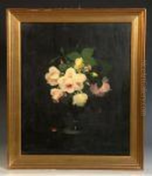 Pink And Yellow Roses Oil Painting by James Stuart Park