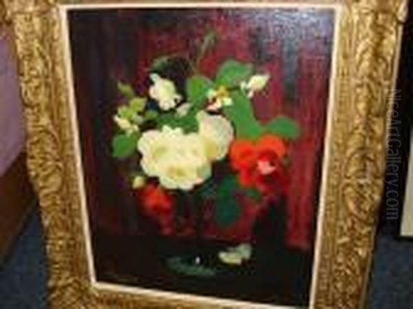 Red And Yellow Roses Oil Painting by James Stuart Park