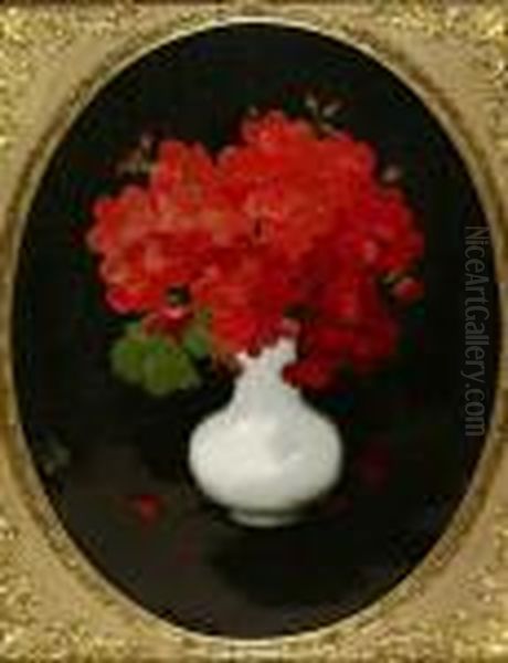 A Still Life Of Geranium Oil Painting by James Stuart Park