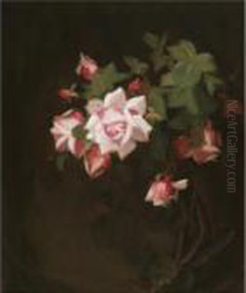 Still Life With Pink Roses Oil Painting by James Stuart Park