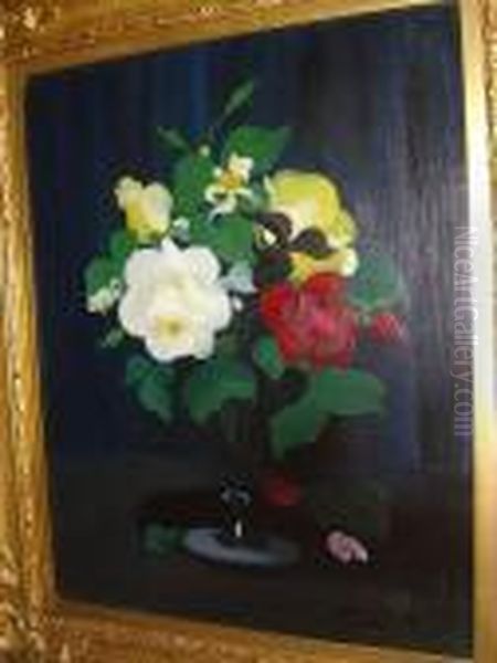 Yellow, Red And White Roses Oil Painting by James Stuart Park