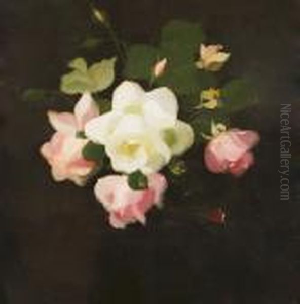 Pink And Yellow Roses Oil Painting by James Stuart Park