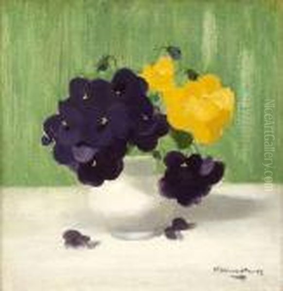 A Still Life Of Purple And Yellow Roses Oil Painting by James Stuart Park