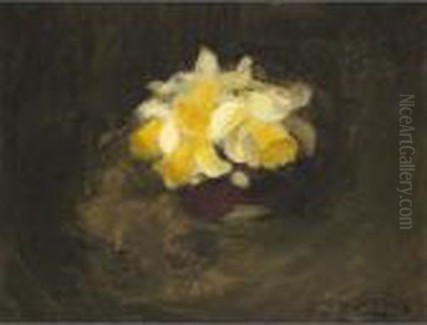 Daffodils; Rhododendrons Oil Painting by James Stuart Park