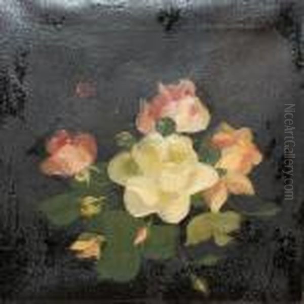 Pink And Lemon Roses Oil Painting by James Stuart Park