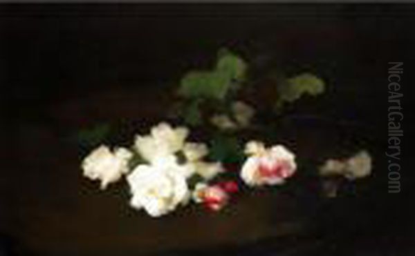 Still Life Of Yellow And Pink Roses Oil Painting by James Stuart Park