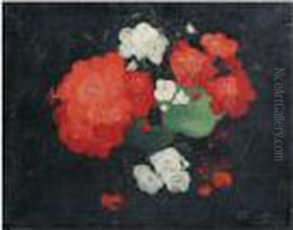 Red And White Nasturtiums Oil Painting by James Stuart Park