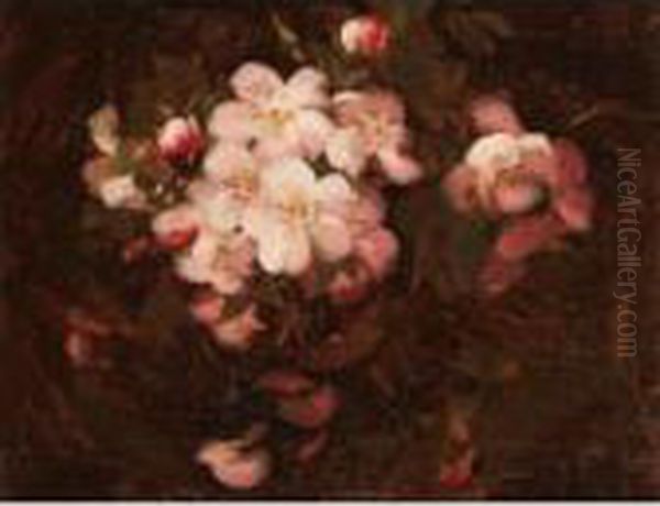 Still Life With Pink Wild Roses Oil Painting by James Stuart Park