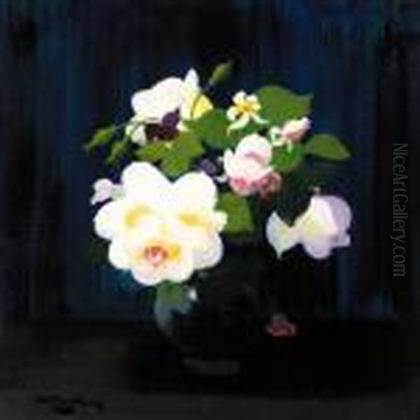 Red And White Roses; Pink And White Roses Oil Painting by James Stuart Park