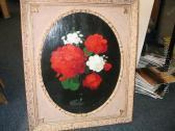 White And Red Geraniums Oil Painting by James Stuart Park