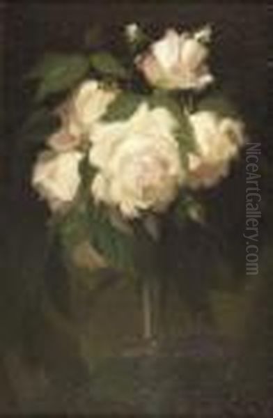 White Roses In A Fluted Vase Oil Painting by James Stuart Park