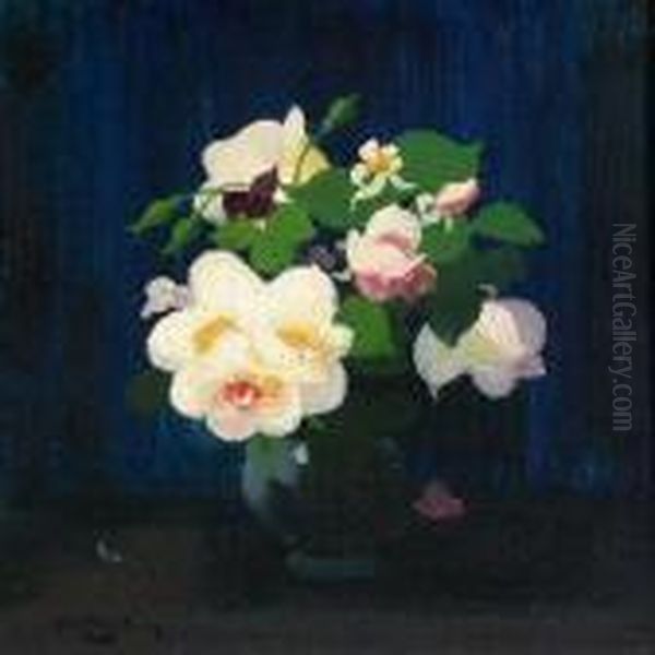 A Still Life Of Yellow Roses Oil Painting by James Stuart Park