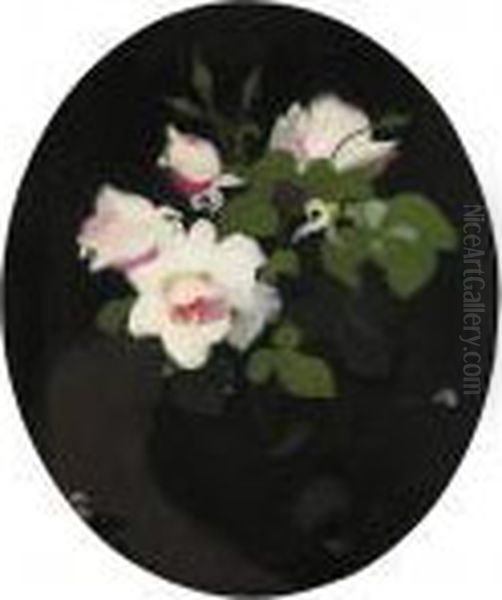 Pink Roses In A Vase Oil Painting by James Stuart Park