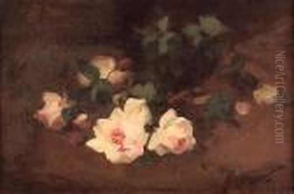 Still Life Of Pink Roses Oil Painting by James Stuart Park