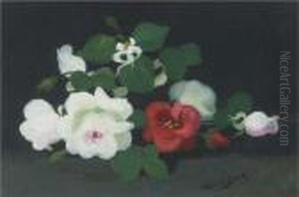 White And Red Roses Oil Painting by James Stuart Park