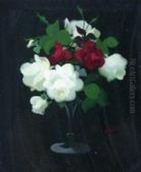 A Still Life Of Red And White Roses Oil Painting by James Stuart Park