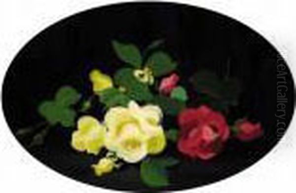 Red And Yellow Roses Oil Painting by James Stuart Park