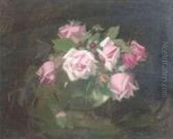 A Still Life Of Pink Roses Oil Painting by James Stuart Park