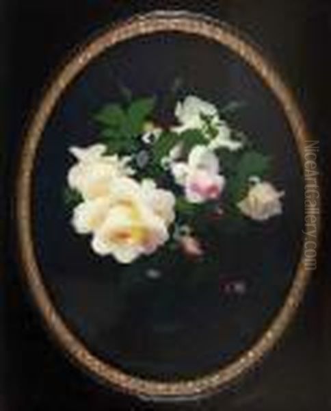 A Still Life Of Yellow And Pink Roses Oil Painting by James Stuart Park