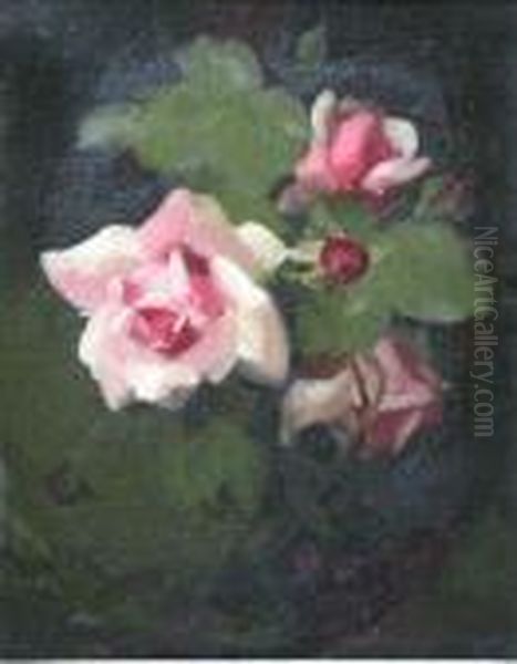 A Still Life Of Pink Roses Oil Painting by James Stuart Park