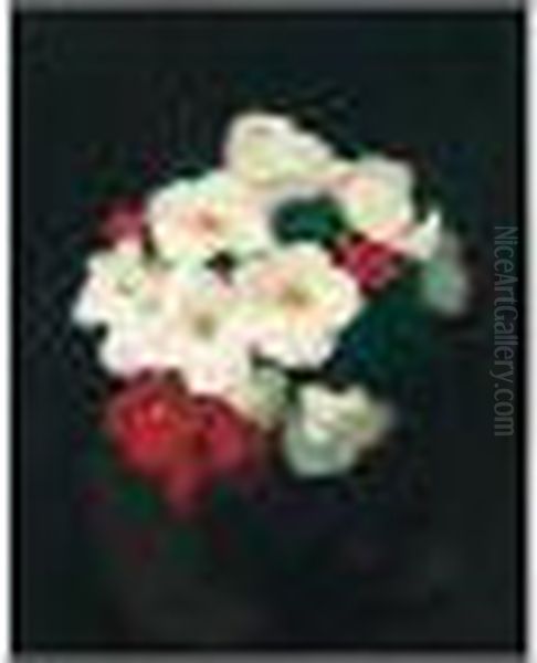 Red And White Christmas Roses Oil Painting by James Stuart Park