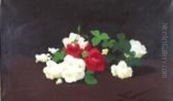 Still Life Of Red And White Roses Oil Painting by James Stuart Park