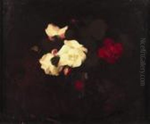 A Still Life Of Red And White Roses Oil Painting by James Stuart Park