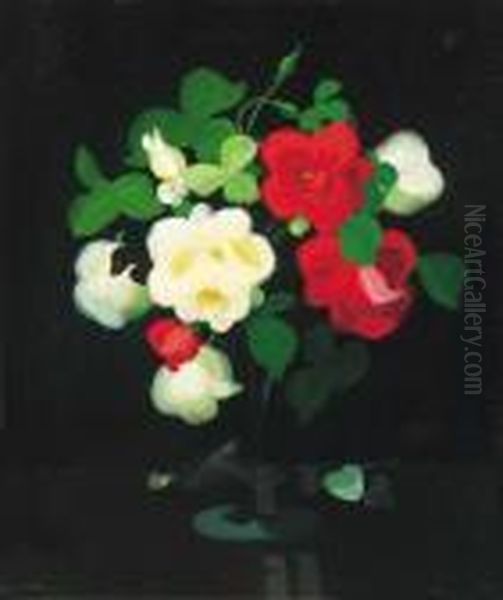 Still Life With Red And White Roses Oil Painting by James Stuart Park