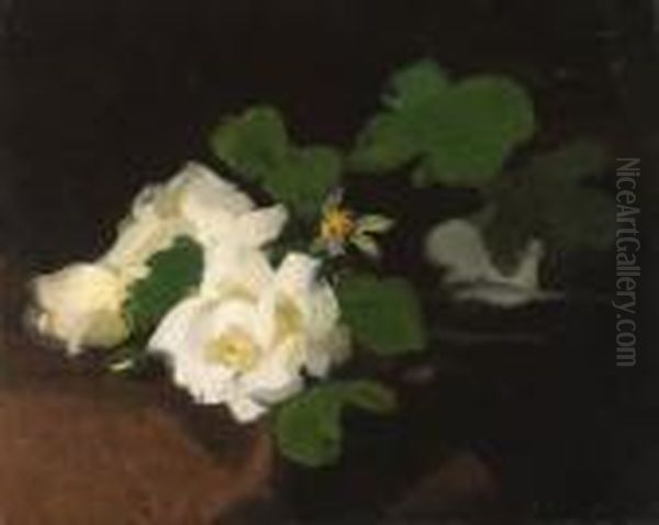 Sill Life With White Roses Oil Painting by James Stuart Park