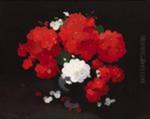 Red And White Geraniums Oil Painting by James Stuart Park