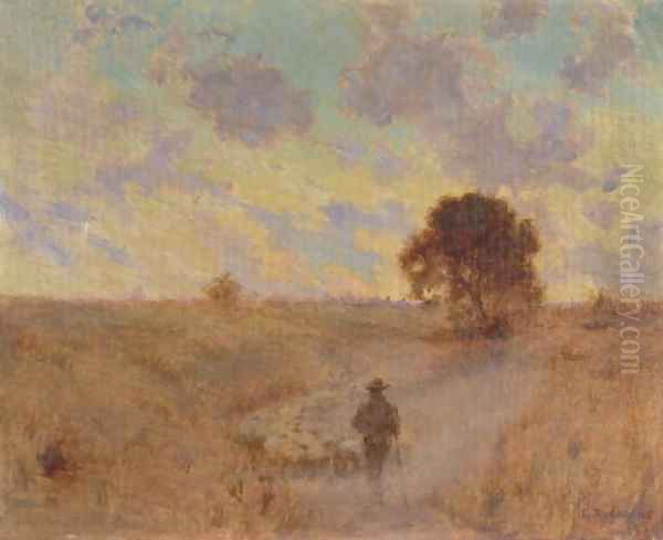 Shepherd in Pasture Oil Painting by Granville Redmond