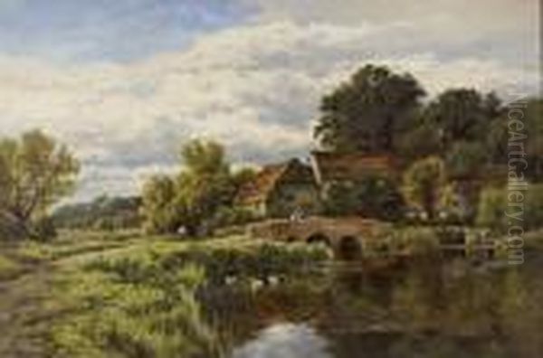 The River Loddon Near Basing, Hampshire Oil Painting by Henry Hillier Parker