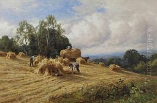 Harvesting In Surrey Oil Painting by Henry Hillier Parker