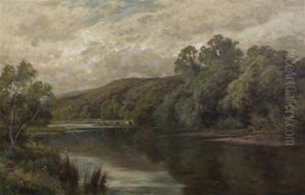 Silent Waters, On The Banks Of The Thames Oil Painting by Henry Hillier Parker