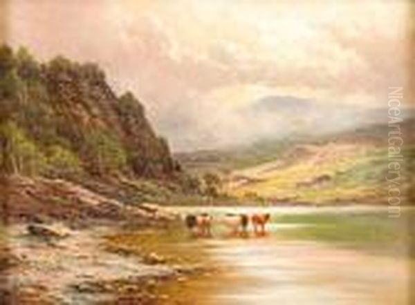 Paesaggio Di Loch Lomand Con Mucche Al Pascolo Oil Painting by Henry Hillier Parker