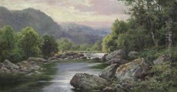 Anglers On A Riverbank Oil Painting by Henry Hillier Parker