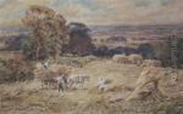 Harvest In A Cornfield Oil Painting by Henry Hillier Parker