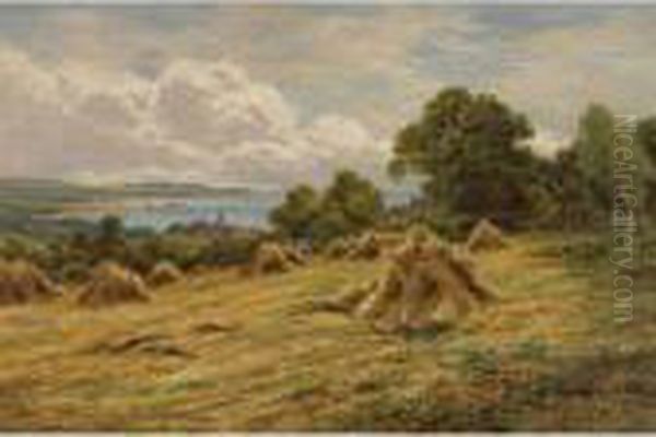 Harvesting On The Sussex Coast Near Worthing Oil Painting by Henry Hillier Parker