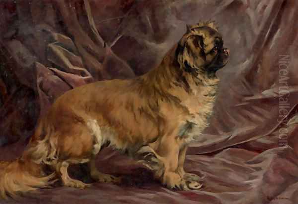 A Pekingese Oil Painting by Percival Leonard Rosseau