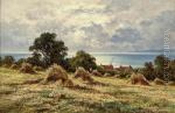 Silent Waters; And Harvest Time On The South Coast Oil Painting by Henry Hillier Parker