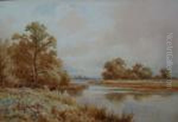 Cattle At Rivers Edge Oil Painting by Henry Hillier Parker