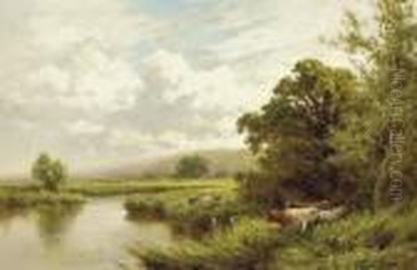 The Lea, Broxbourn Oil Painting by Henry Hillier Parker