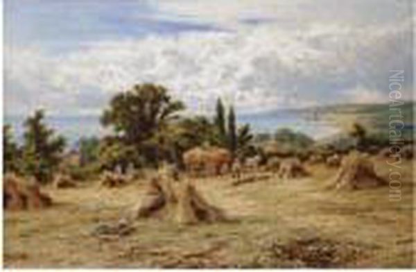 Harvest Time On The Sussex Coast Oil Painting by Henry Hillier Parker