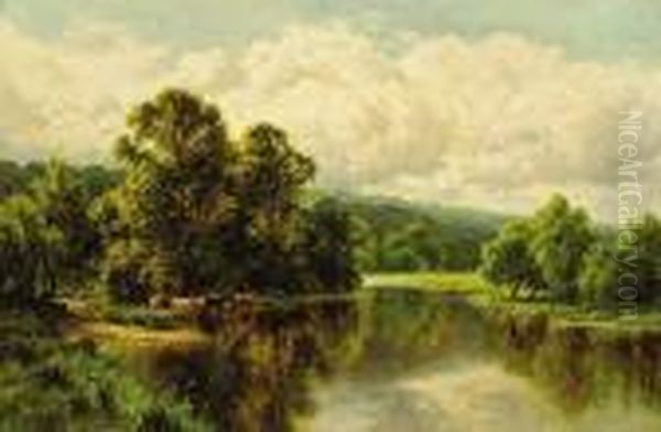 Cattle At The River Oil Painting by Henry Hillier Parker