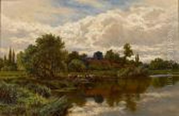 A Stream Near Shalford, Surrey Oil Painting by Henry Hillier Parker