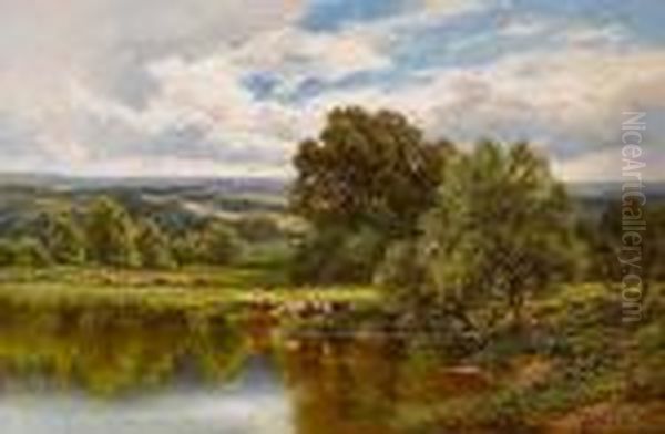 The River Wey, Near Ripley Oil Painting by Henry Hillier Parker