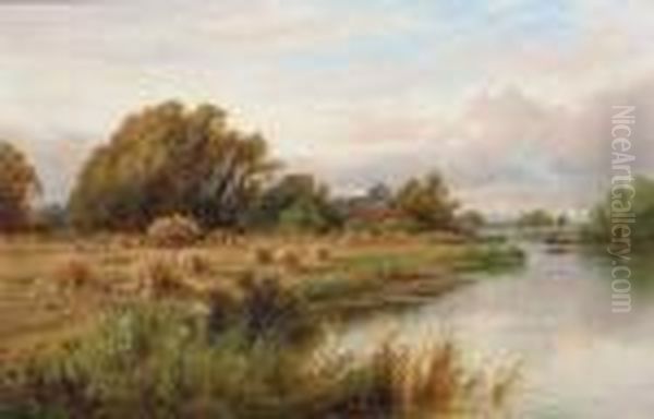 Harvest Time. On The Banks Of The Thames. Nr. Streatley, Berks. Oil Painting by Henry Hillier Parker